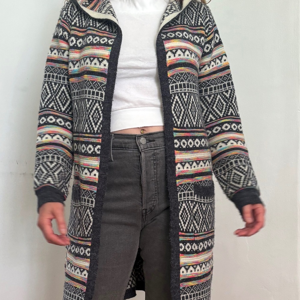 Long Cardigan Grey Geometric Pring